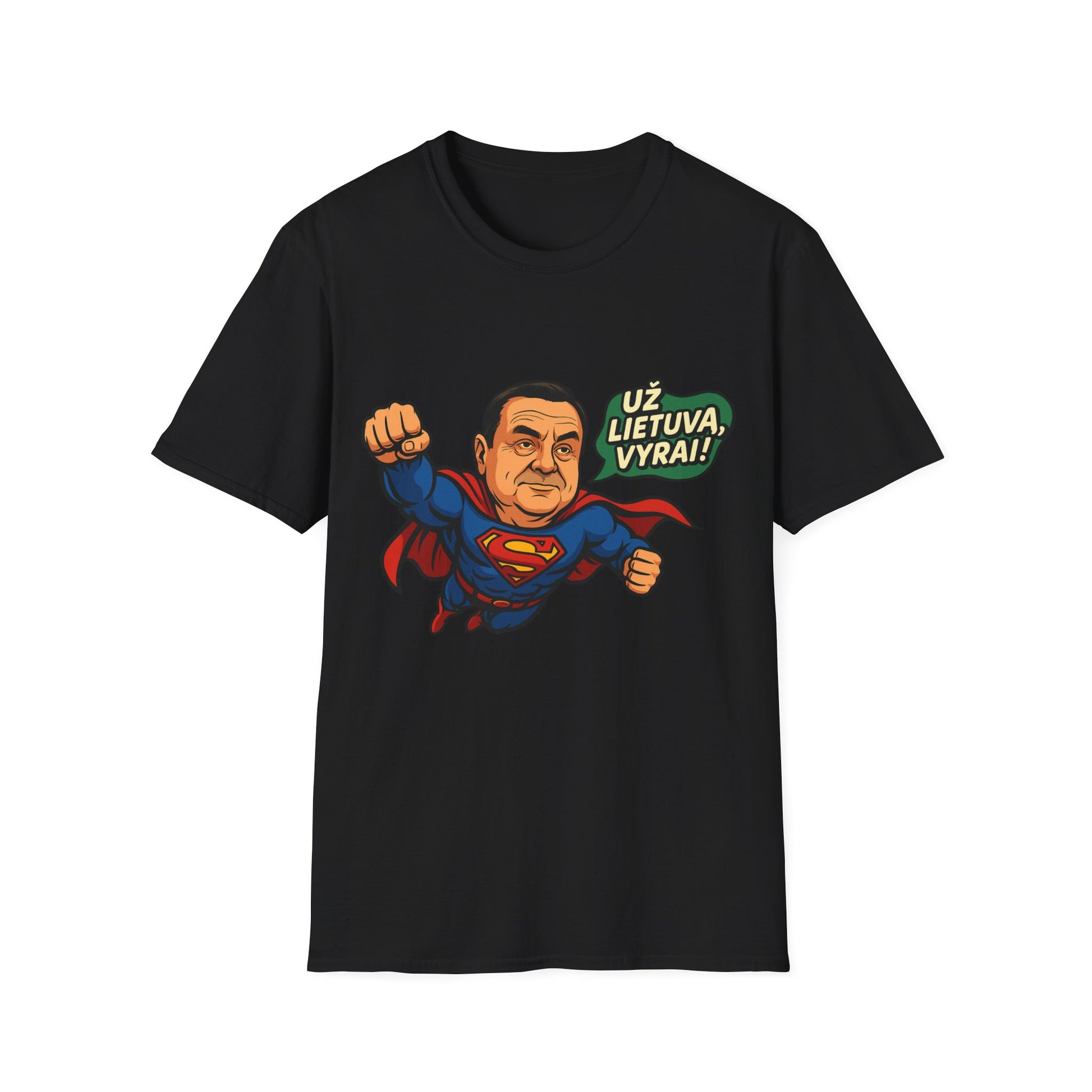 Lithuanian T-Shirt “Už Lietuvą, vyrai!” – Funny Superhero Patriotic Gift