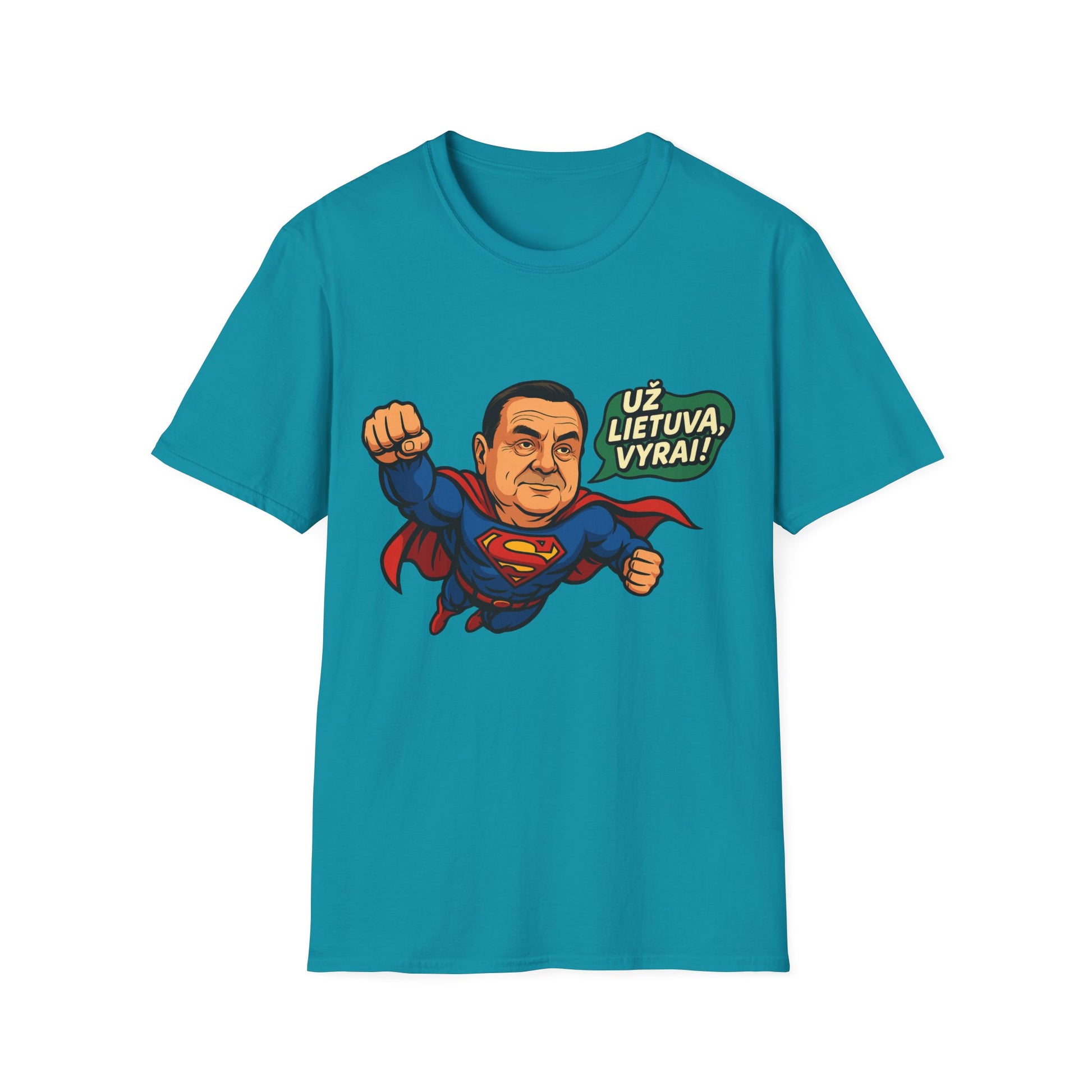 Lithuanian T-Shirt “Už Lietuvą, vyrai!” – Funny Superhero Patriotic Gift