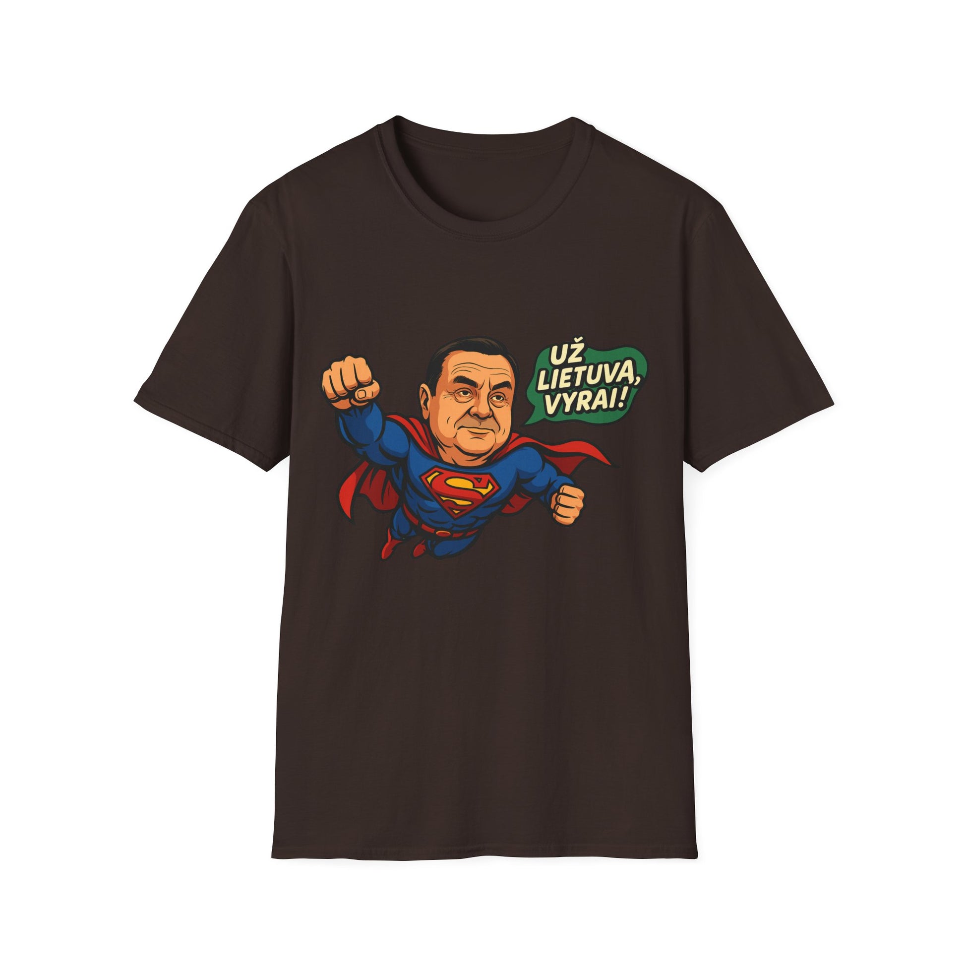 Lithuanian T-Shirt “Už Lietuvą, vyrai!” – Funny Superhero Patriotic Gift