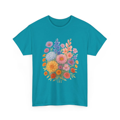 Floral Unisex Heavy Cotton Tee, Summer Casual Shirt, Gift for Her, Flower Lover's Tee, Spring Fashion, Eco-friendly Top