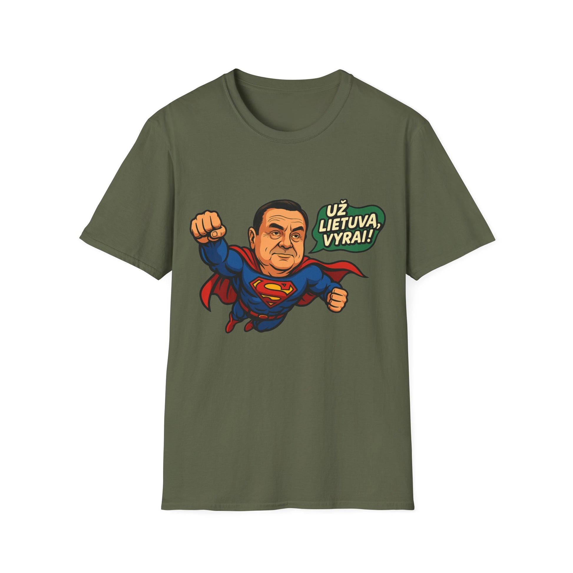 Lithuanian T-Shirt “Už Lietuvą, vyrai!” – Funny Superhero Patriotic Gift