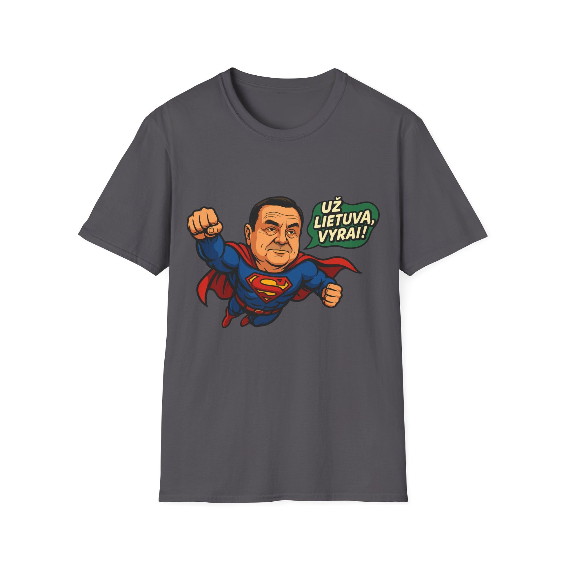 Lithuanian T-Shirt “Už Lietuvą, vyrai!” – Funny Superhero Patriotic Gift