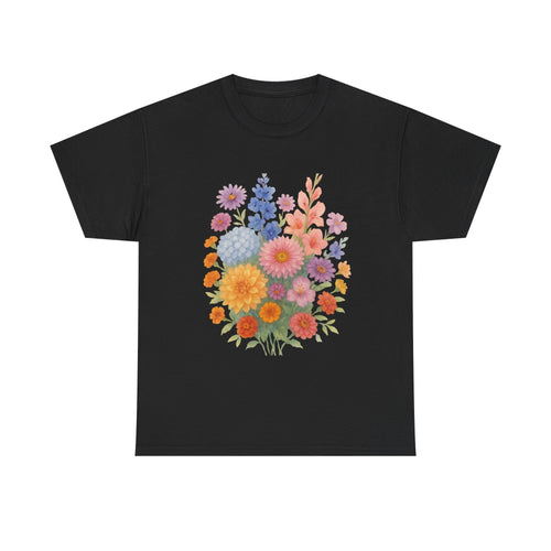 Floral Unisex Heavy Cotton Tee, Summer Casual Shirt, Gift for Her, Flower Lover's Tee, Spring Fashion, Eco-friendly Top