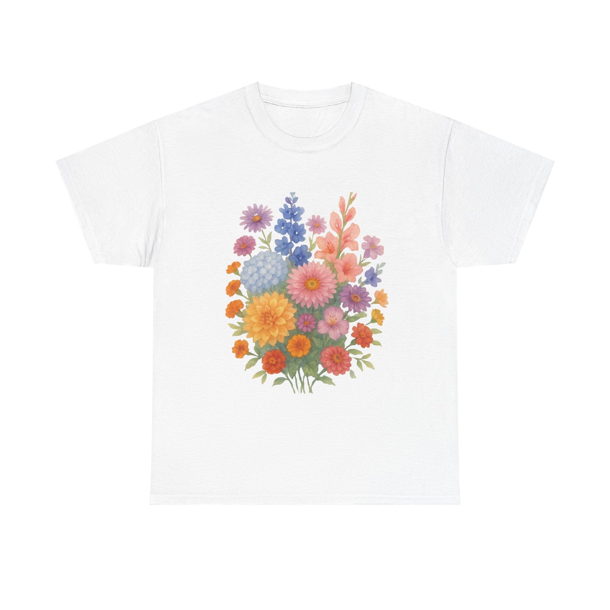 Floral Unisex Heavy Cotton Tee, Summer Casual Shirt, Gift for Her, Flower Lover's Tee, Spring Fashion, Eco-friendly Top