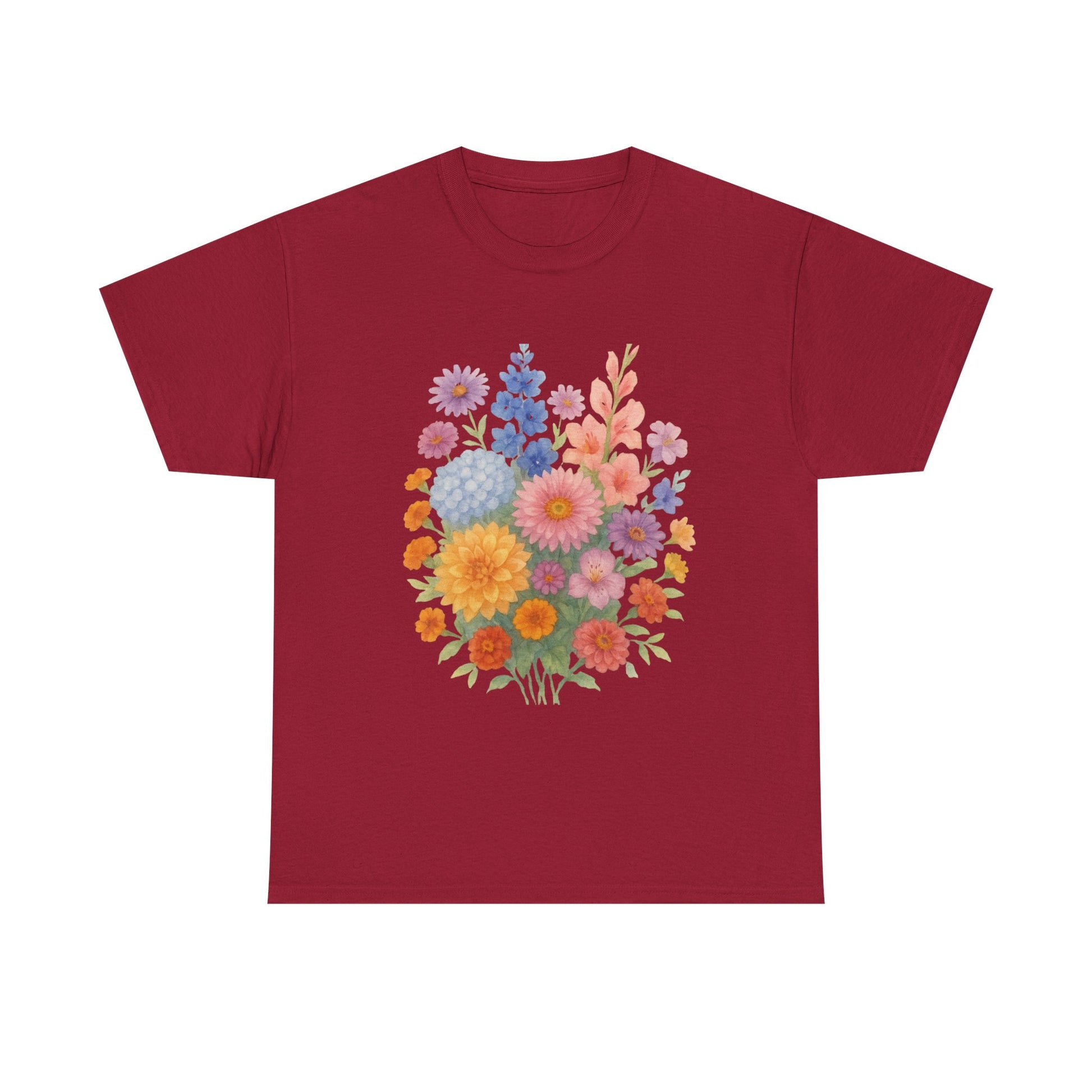 Floral Unisex Heavy Cotton Tee, Summer Casual Shirt, Gift for Her, Flower Lover's Tee, Spring Fashion, Eco-friendly Top