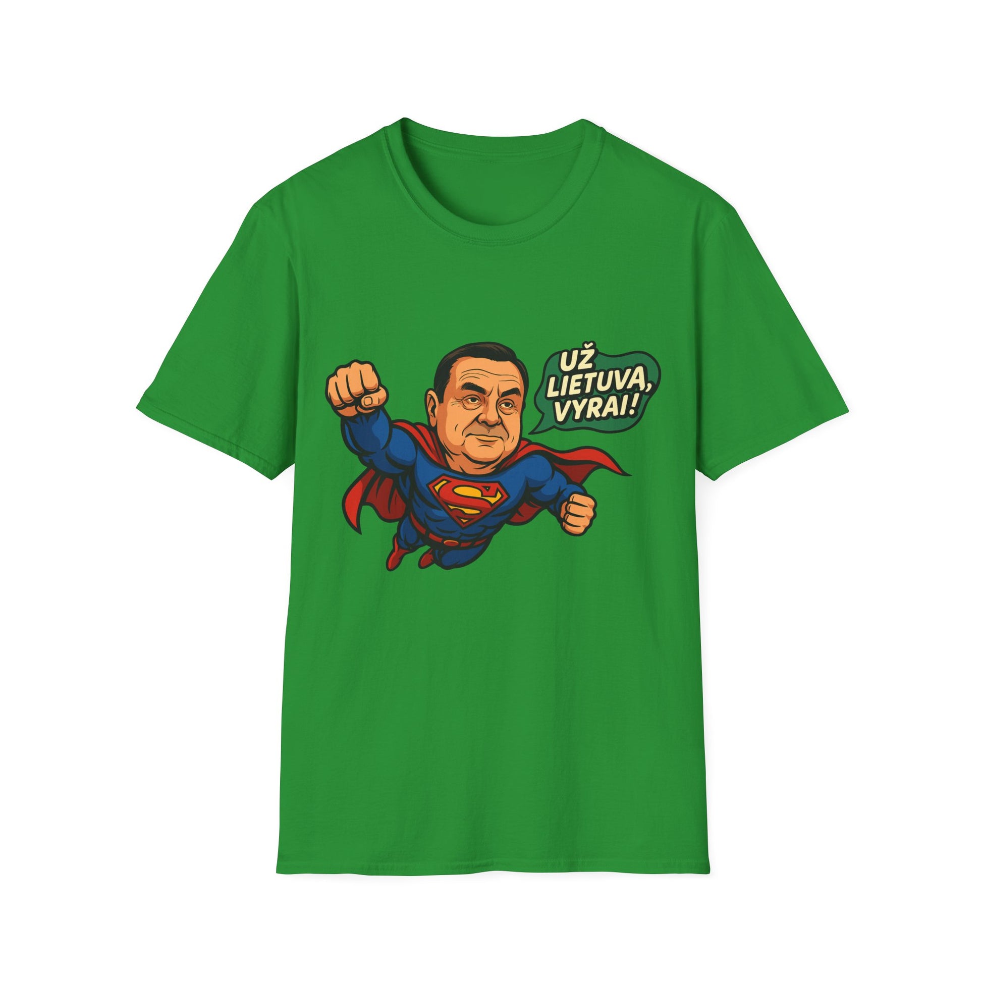 Lithuanian T-Shirt “Už Lietuvą, vyrai!” – Funny Superhero Patriotic Gift