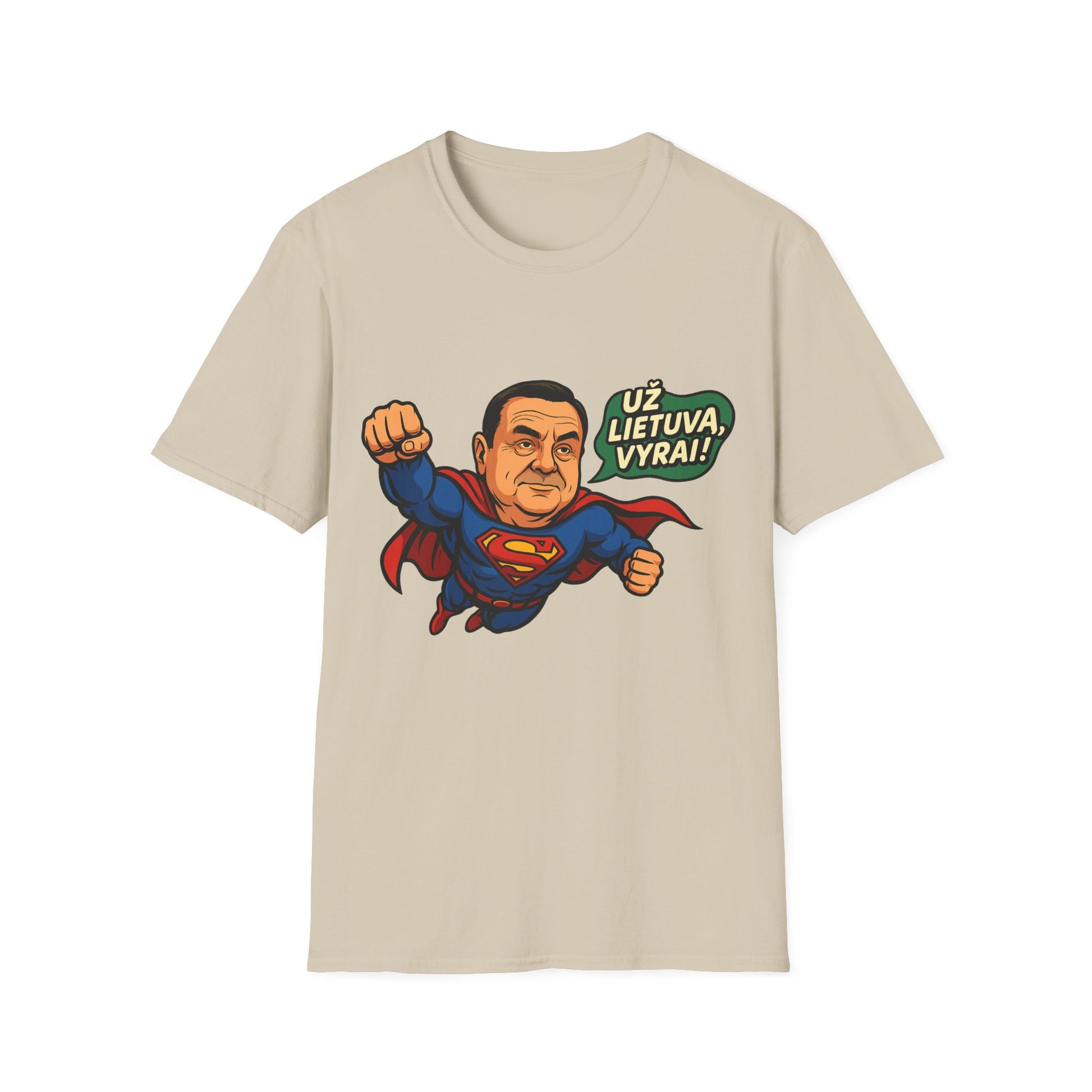 Lithuanian T-Shirt “Už Lietuvą, vyrai!” – Funny Superhero Patriotic Gift