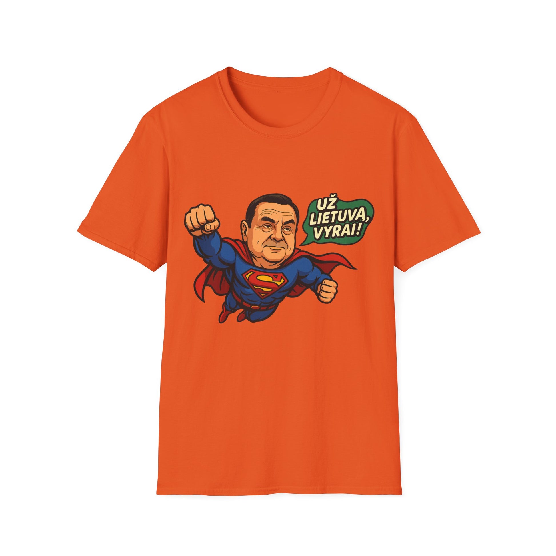 Lithuanian T-Shirt “Už Lietuvą, vyrai!” – Funny Superhero Patriotic Gift
