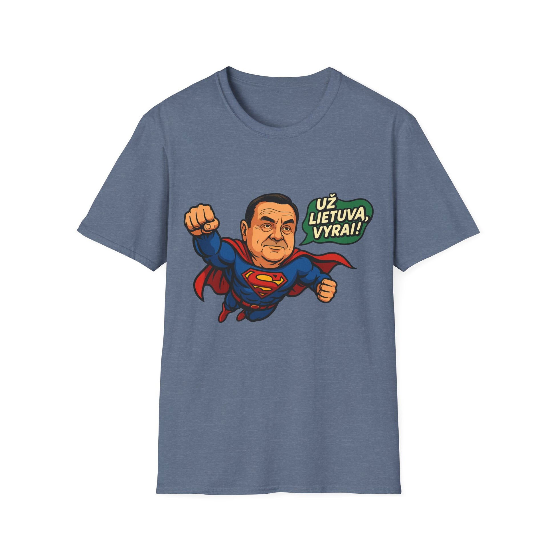 Lithuanian T-Shirt “Už Lietuvą, vyrai!” – Funny Superhero Patriotic Gift