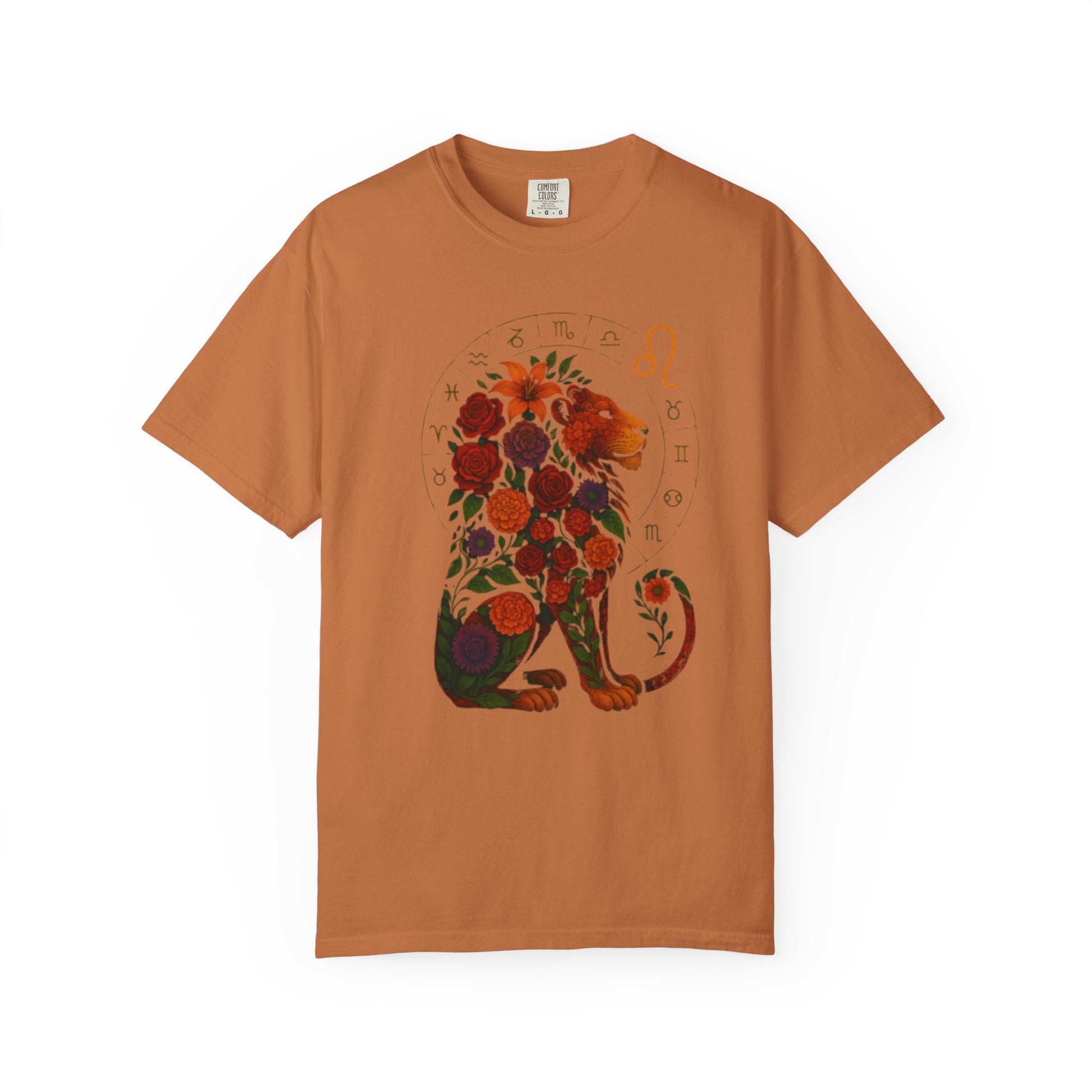 Leo Zodiac T-Shirt – Floral Lion Astrology Tee, Horoscope Graphic Shirt, Gift for Astrology Lovers, Leo Season Outfit
