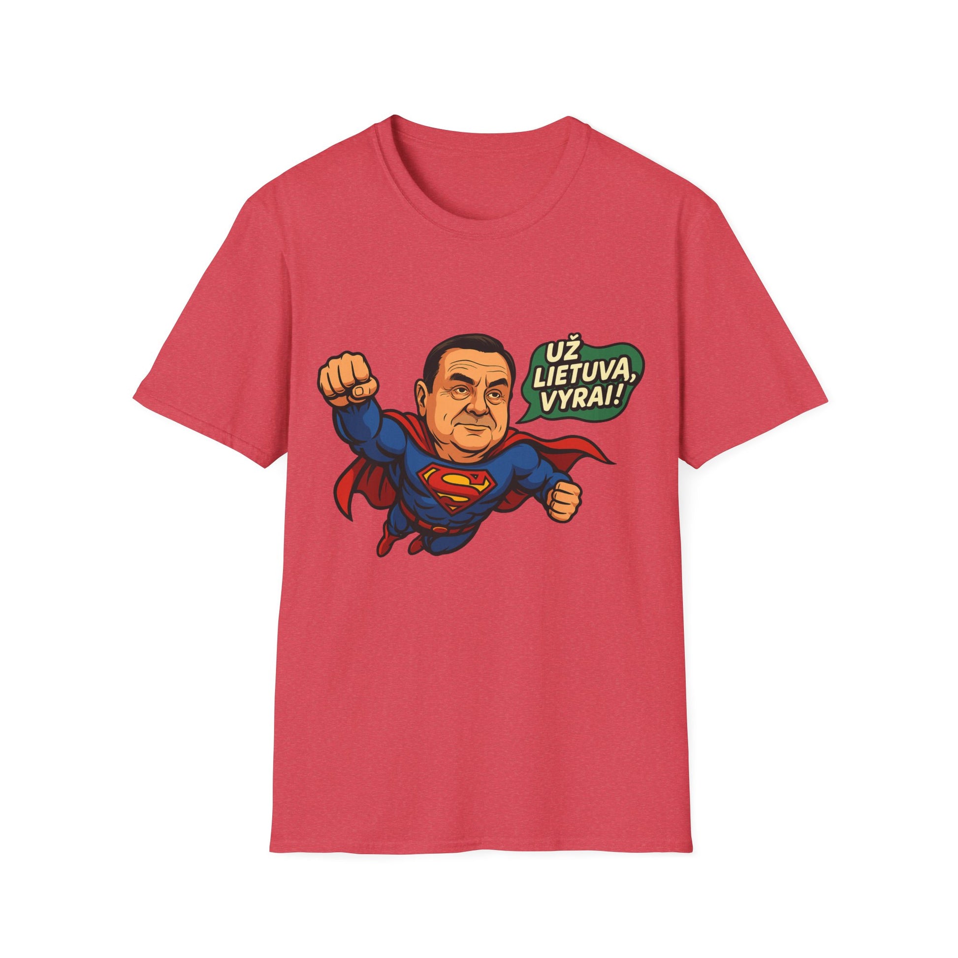 Lithuanian T-Shirt “Už Lietuvą, vyrai!” – Funny Superhero Patriotic Gift