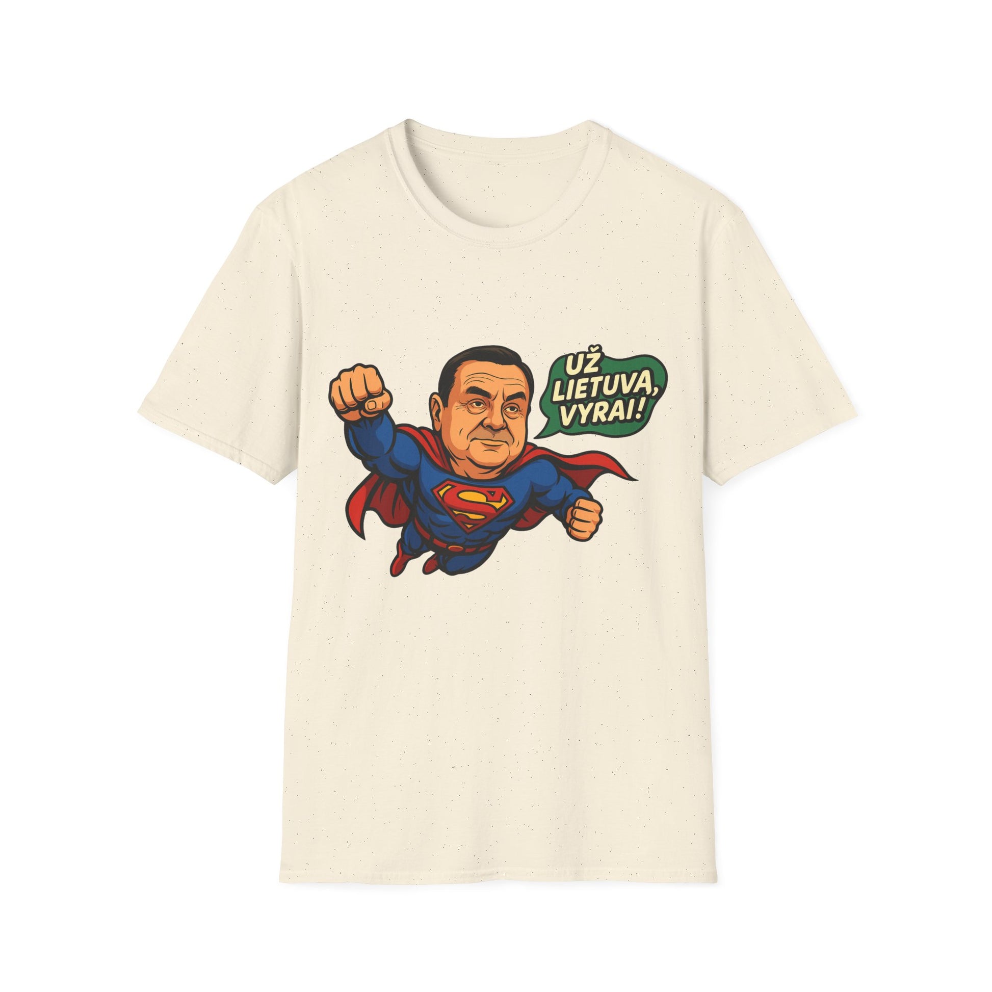 Lithuanian T-Shirt “Už Lietuvą, vyrai!” – Funny Superhero Patriotic Gift