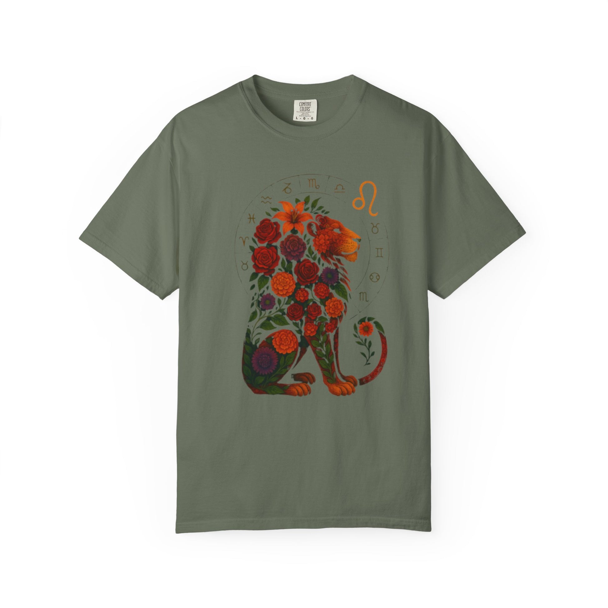 Leo Zodiac T-Shirt – Floral Lion Astrology Tee, Horoscope Graphic Shirt, Gift for Astrology Lovers, Leo Season Outfit