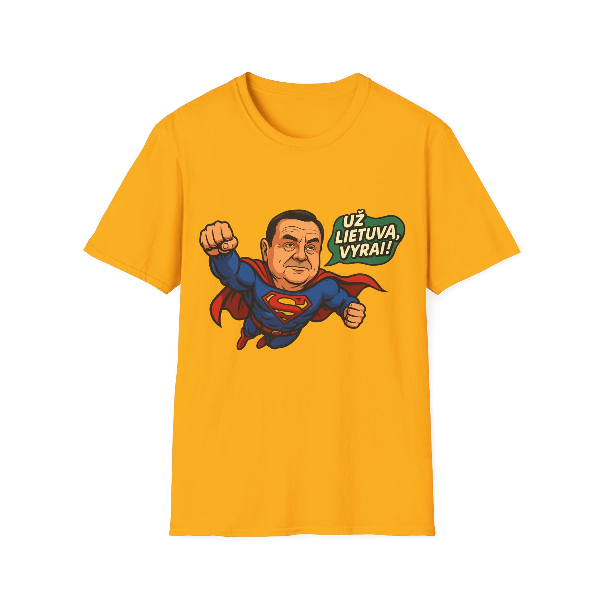Lithuanian T-Shirt “Už Lietuvą, vyrai!” – Funny Superhero Patriotic Gift