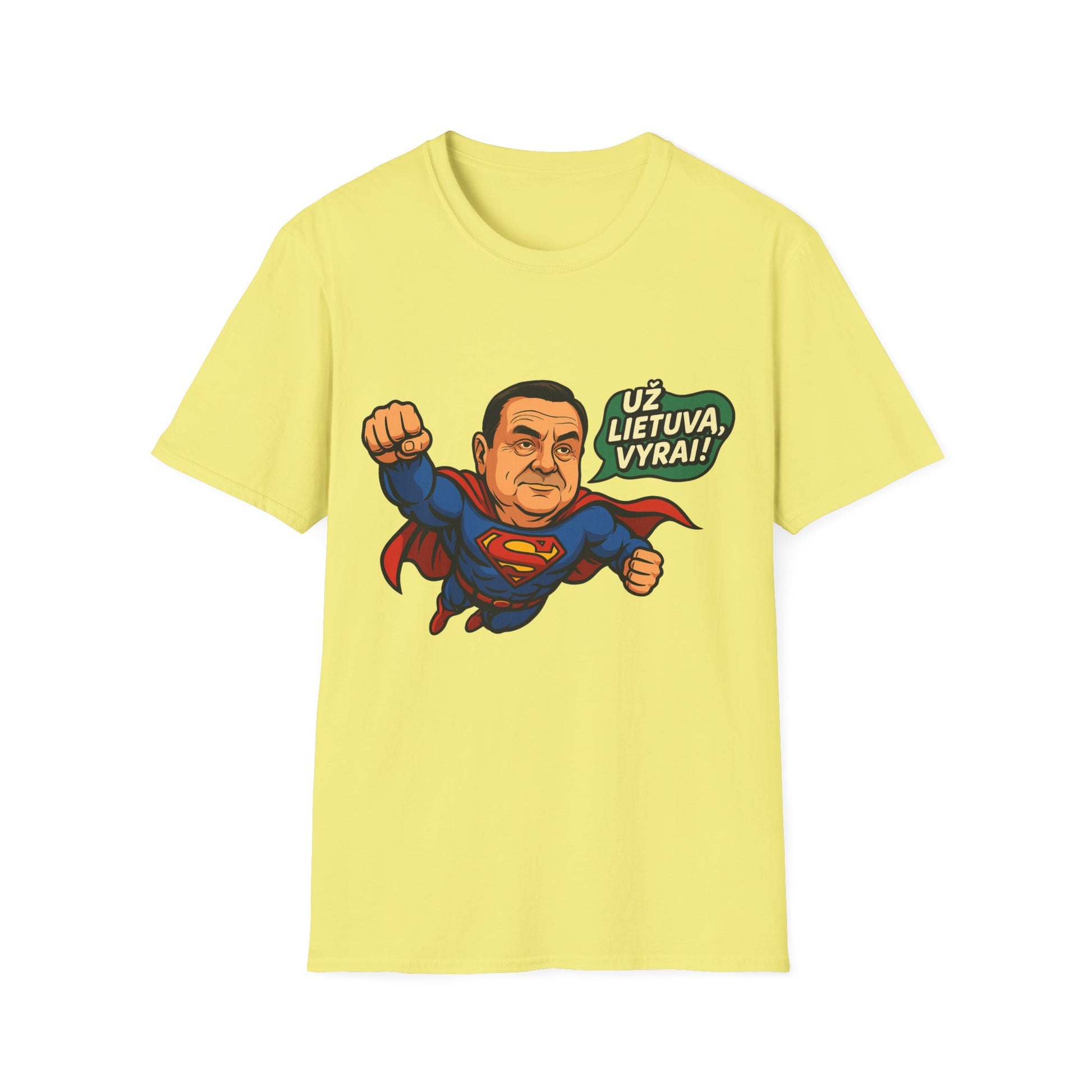 Lithuanian T-Shirt “Už Lietuvą, vyrai!” – Funny Superhero Patriotic Gift